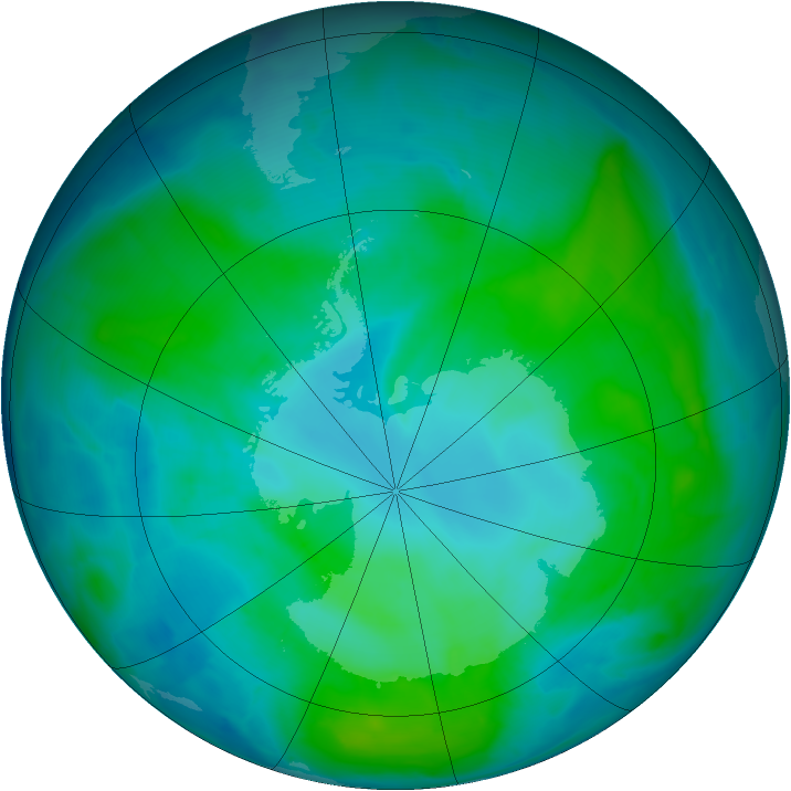 Antarctic ozone map for 23 January 2015